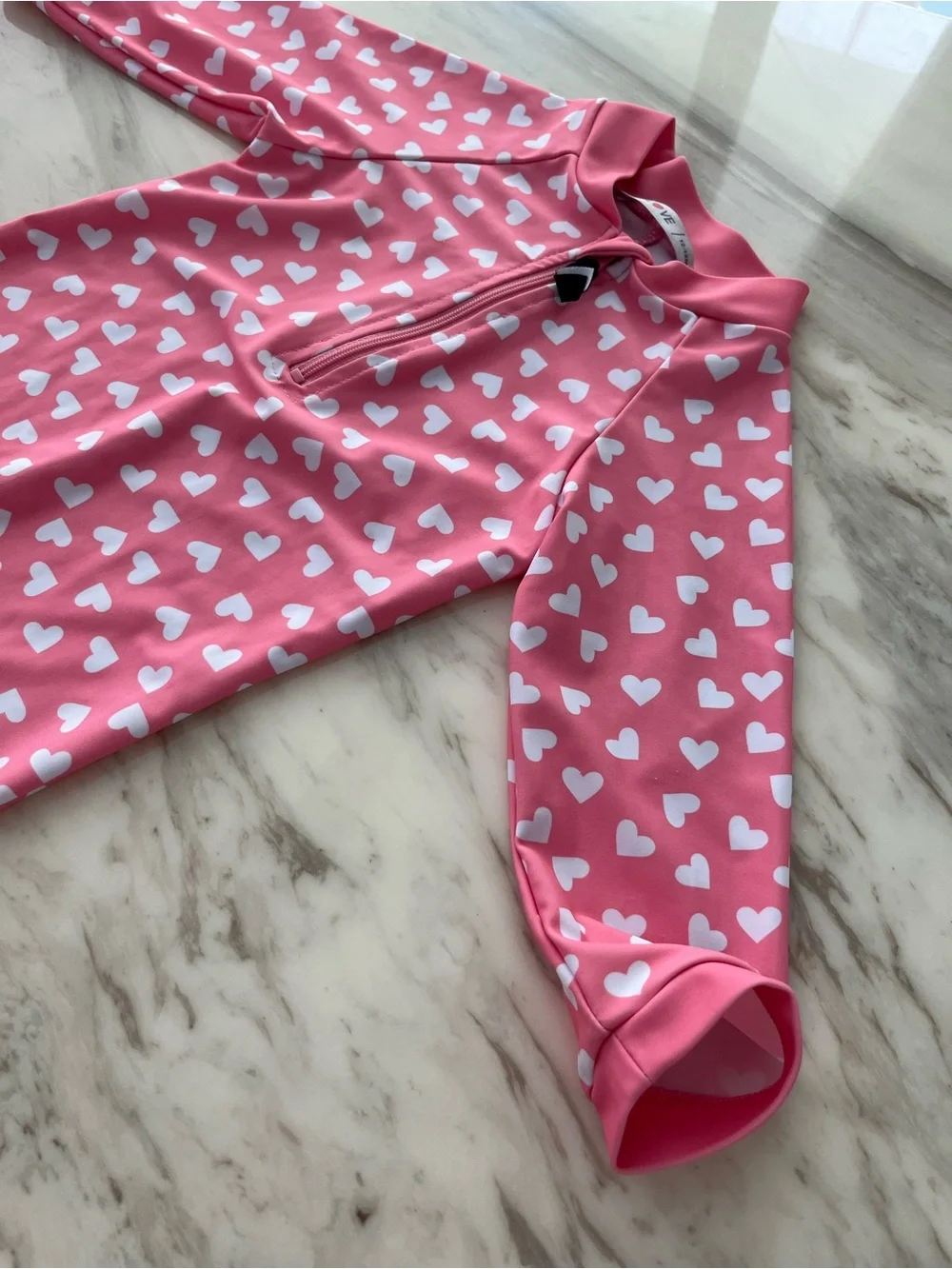 Girls' Pink Heart One-Piece Swim Suit with Front Zip